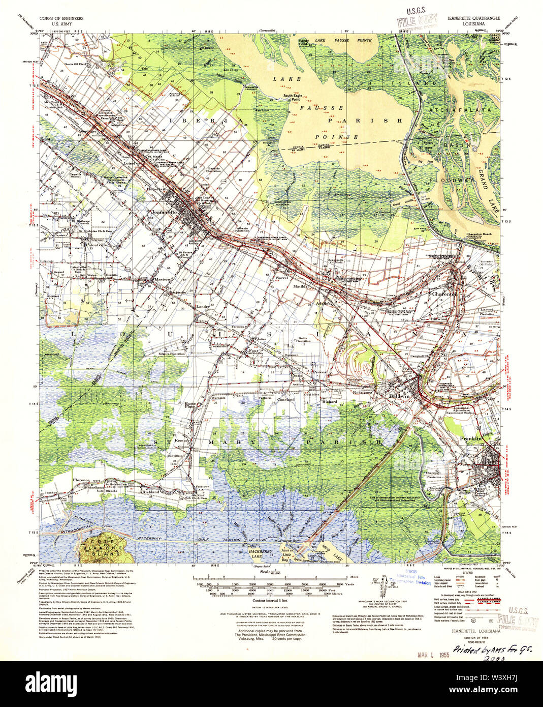 USGS TOPO Map Louisiana LA Jeanerette 334666 1954 62500 Stock Photo