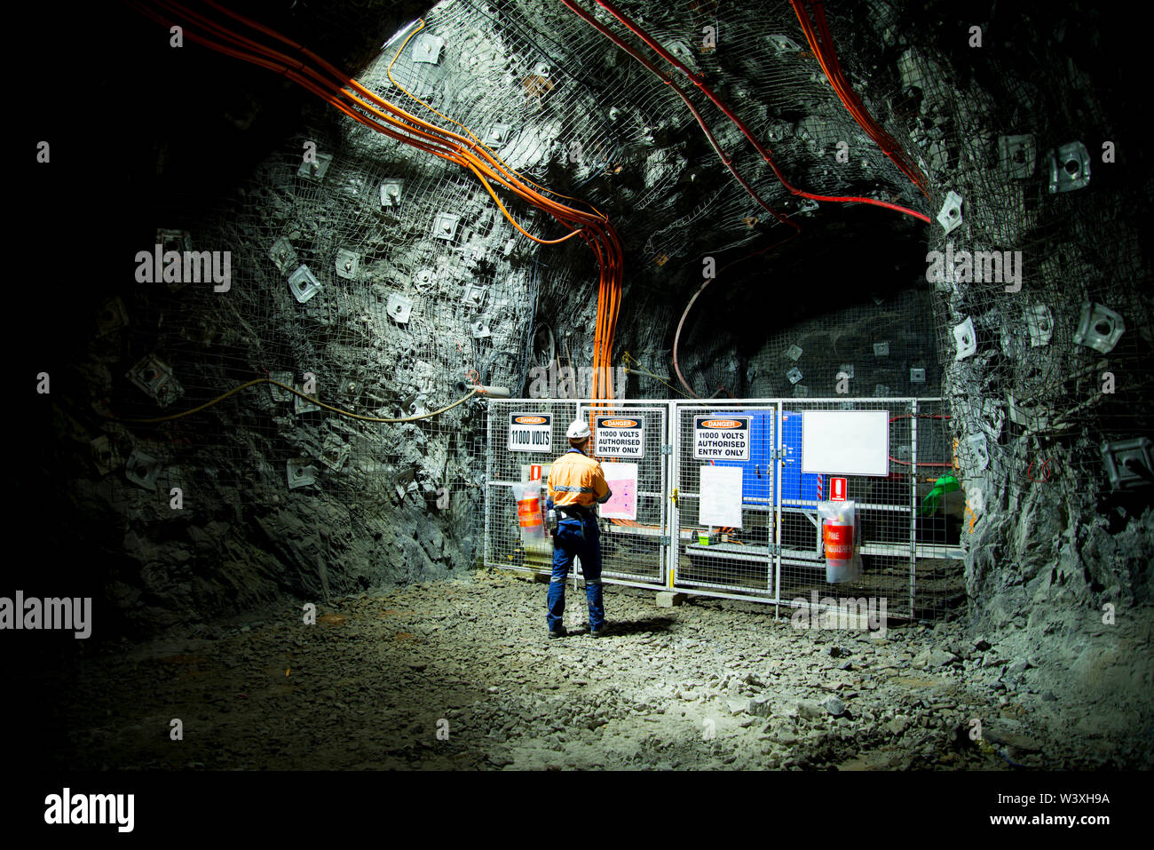 Electrician in Underground Mine Tunnel Stock Photo Alamy