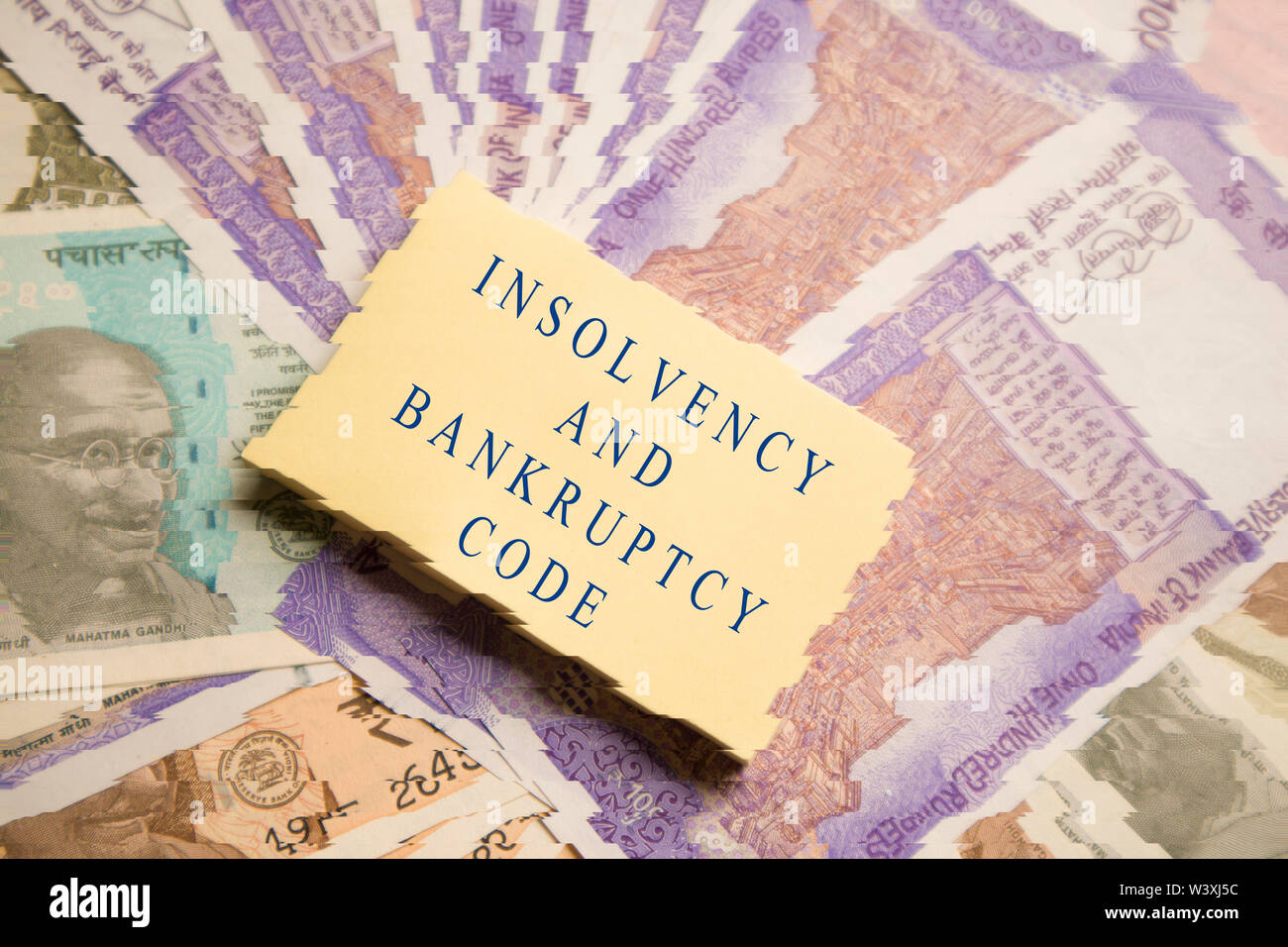 Concept of Insolvency and Bankruptcy Code or law on Indain currency Notes Stock Photo