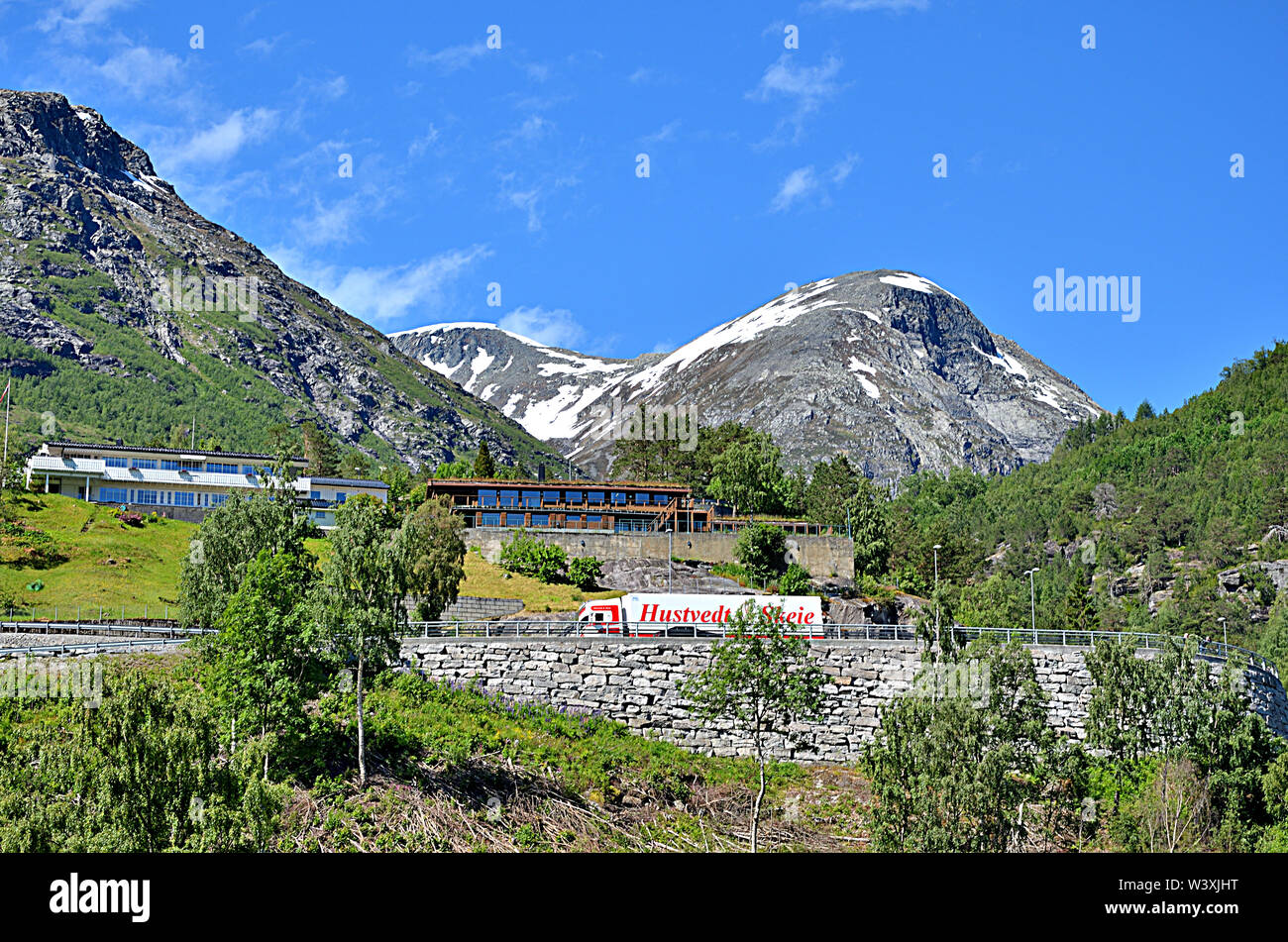 Snow-capped mountains at Hellesylt Stock Photo