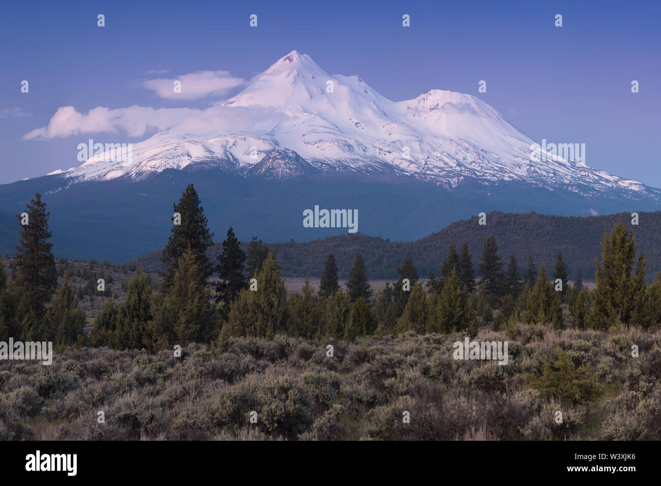 Mount Shasta Volcano with glaciers, in