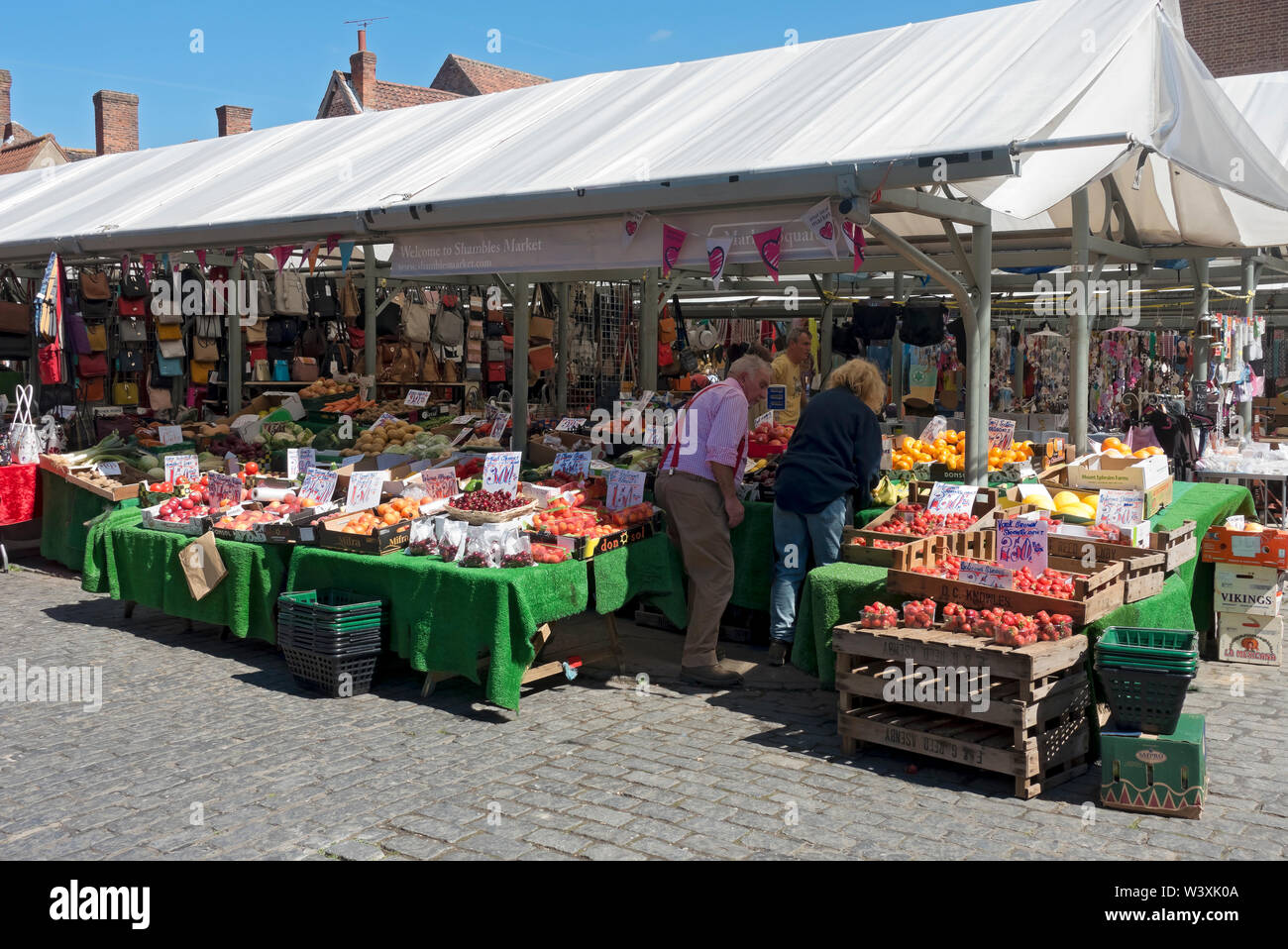 Fresh fruit and veg vegetables for sale on outdoor open air market