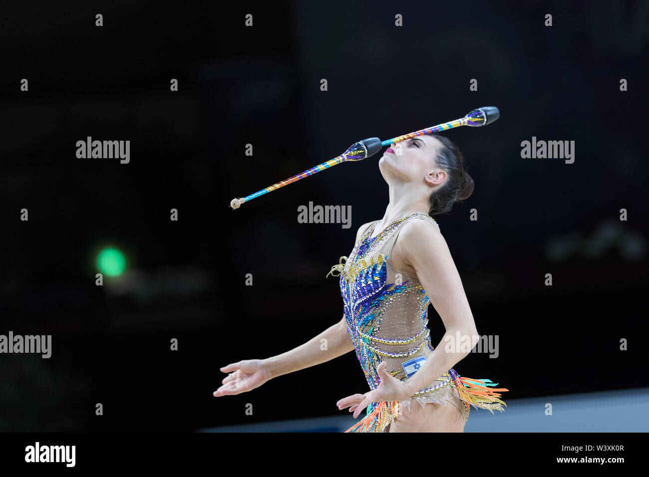 Linoy Ashram from Israel performs her clubs during 2019 Grand Prix de Thiais Stock Photo