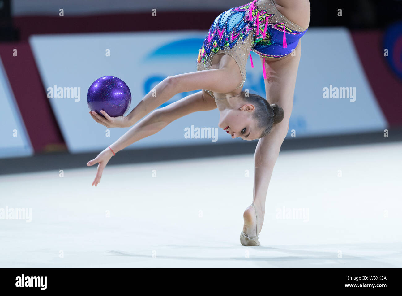 Arina Averina from Russia performs her ball routine during 2019 Grand Prix de Thiais Stock Photo