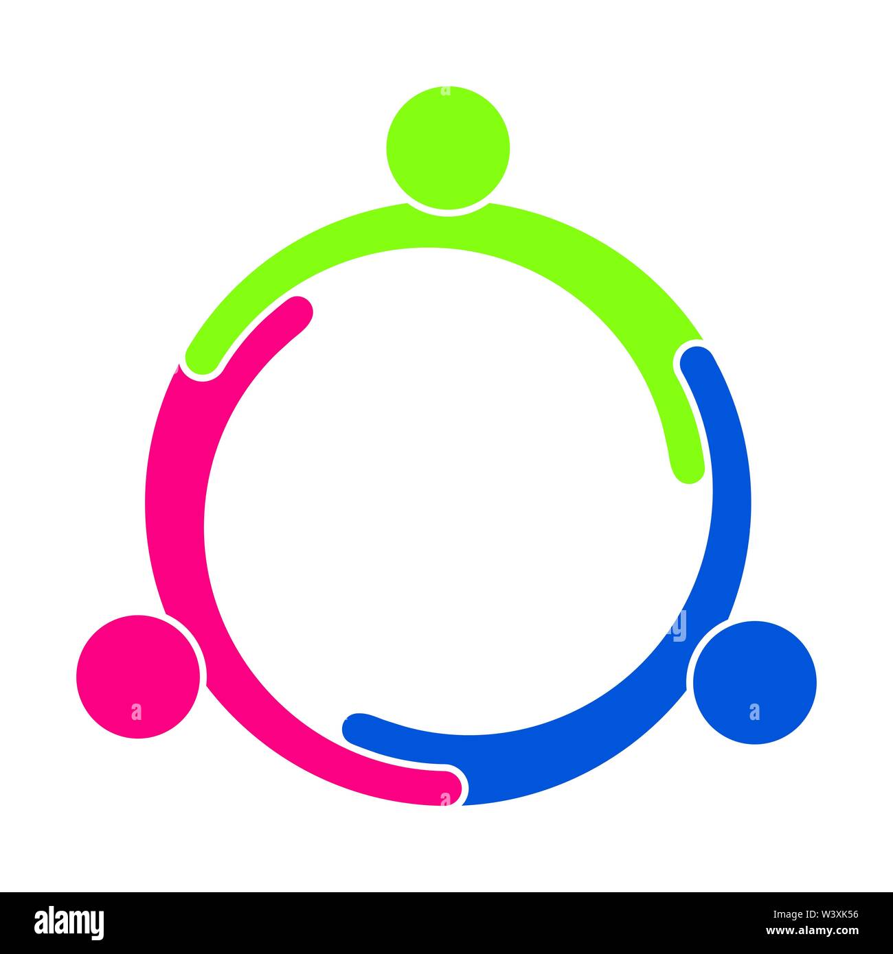 Teamwork. A group of three people form a circle. Stock Vector