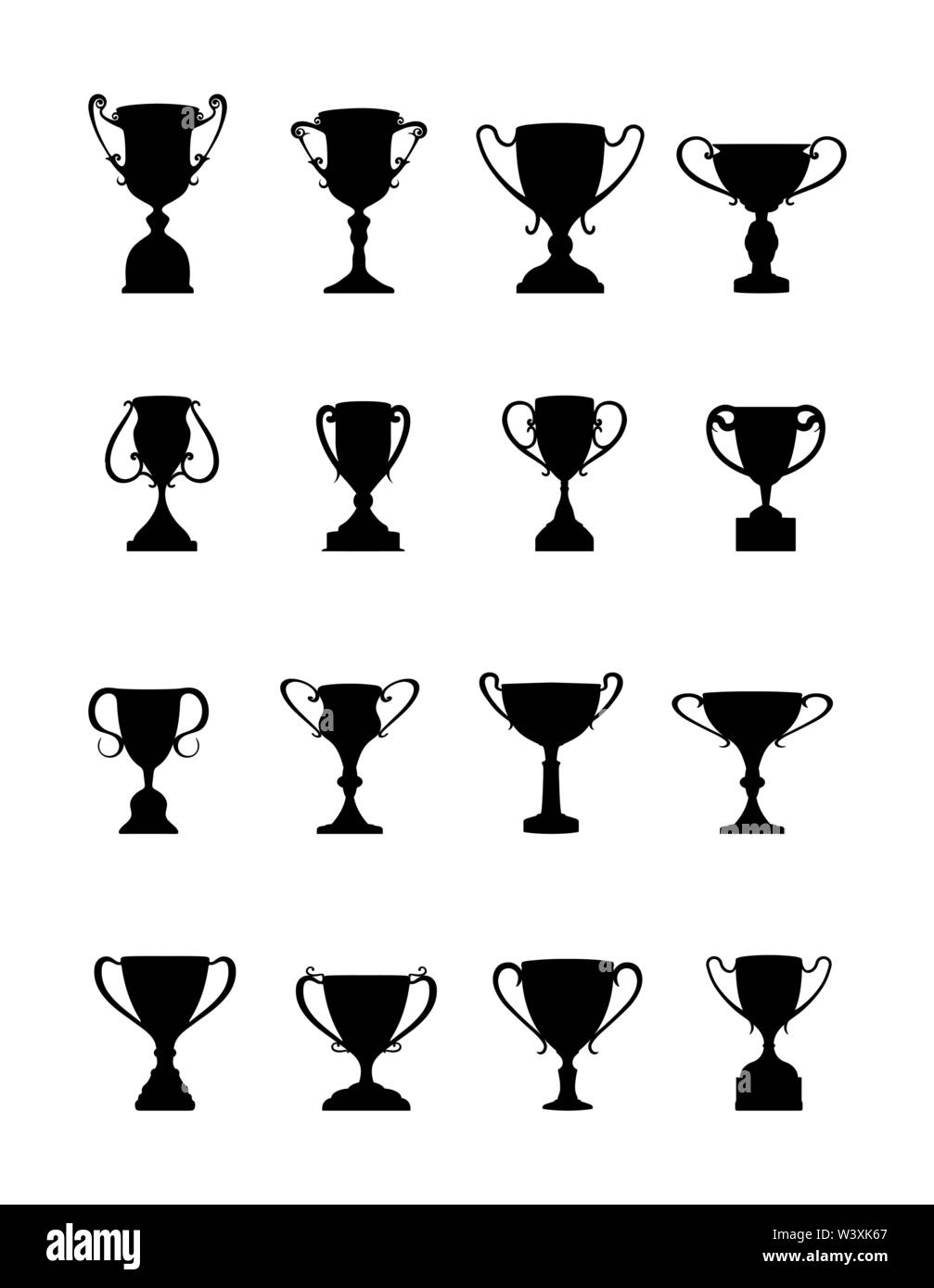 Winner's Cup. Set of cups of different shape and configuration, simple design Stock Vector