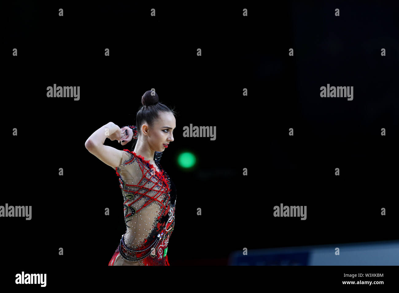 Irina Annenkova from Russia performs her clubs routine during 2019 Grand Prix de Thiais Stock Photo