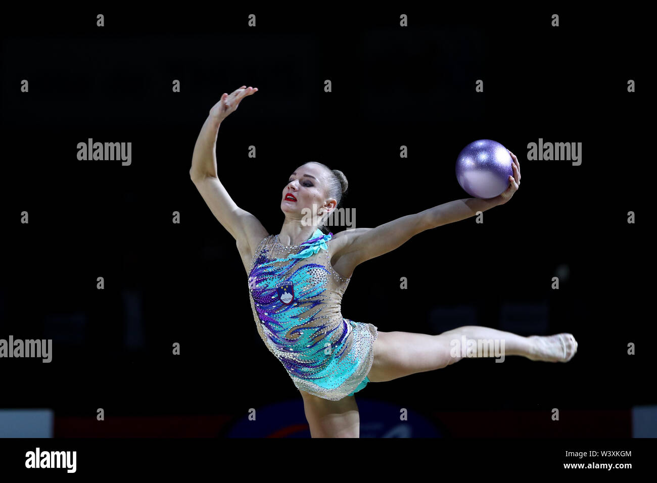 Ekaterina Vedeneeva from Slovenia performs her ball routine during 2019 Grand Prix de Thiais Stock Photo