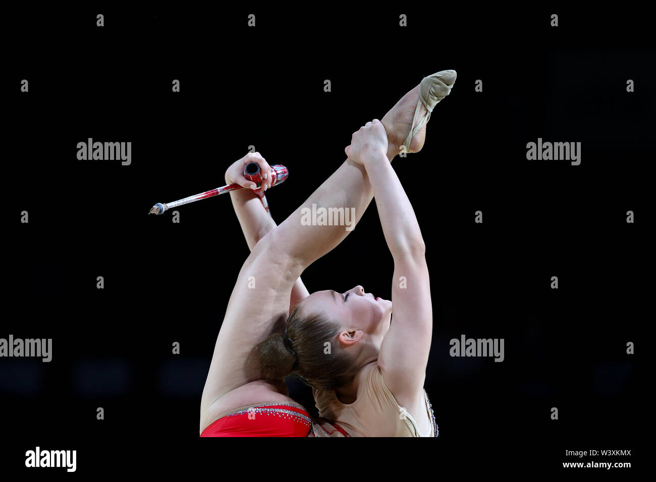 Alina Chamzina from Czech Republic performs her clubs routine during 2019 Grand Prix de Thiais Stock Photo
