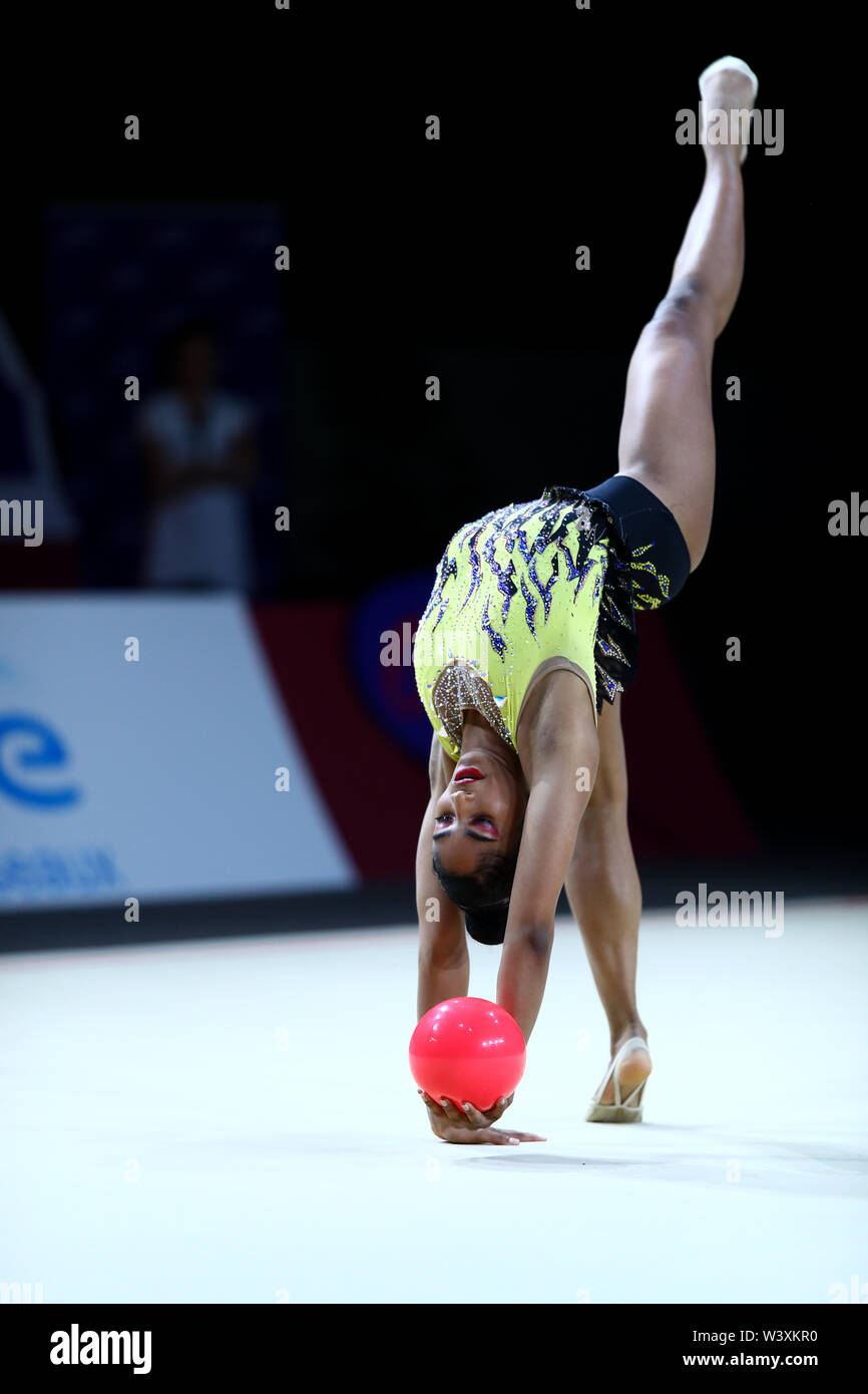 Nastasya Generalova from United States of America performs her ball routine during 2019 Grand Prix de Thiais Stock Photo