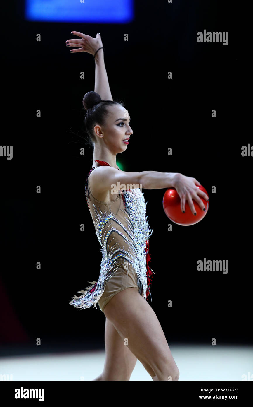 Irina Annenkova from Russia performs her ball routine during 2019 Grand Prix de Thiais Stock Photo