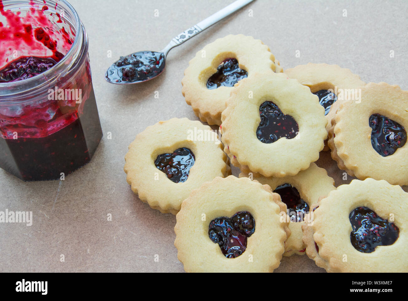 Homemade biscuits wth jam UK Stock Photo Alamy