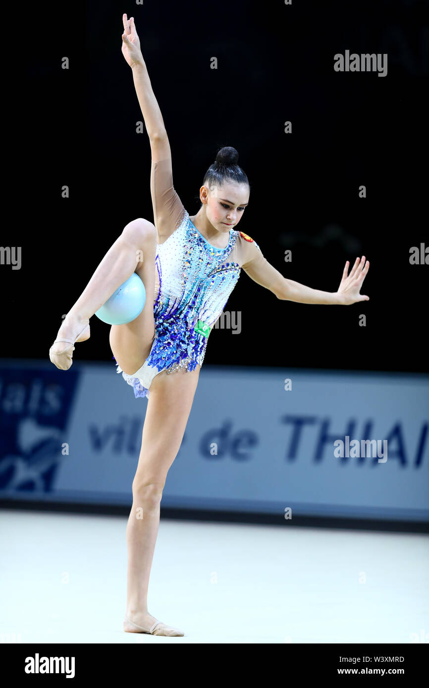 Daria Trubnikova from Russia performs her ball routine during 2019 Grand Prix de Thiais Stock Photo