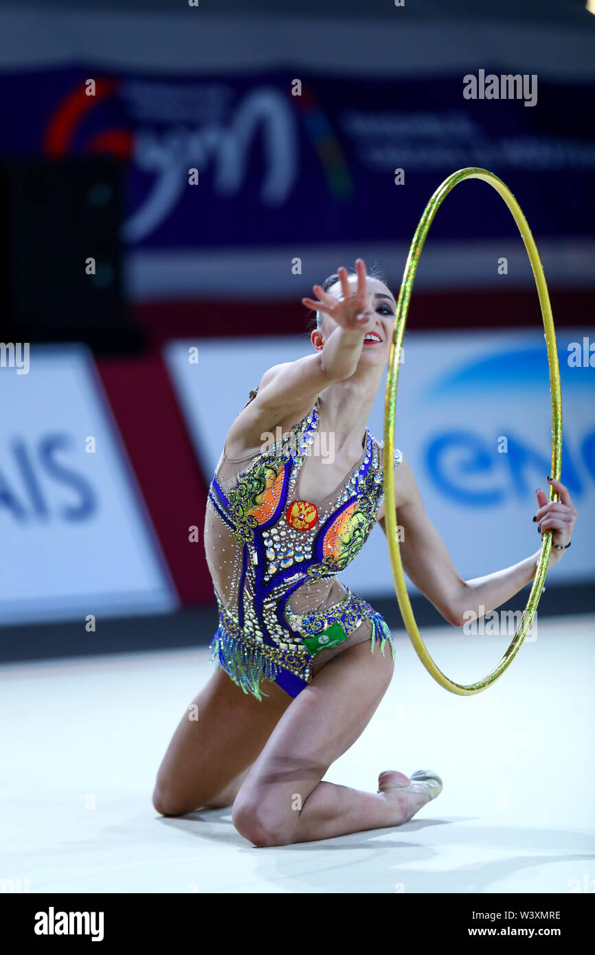 Irina Annenkova from Russia performs her hoop routine during 2019 Grand Prix de Thiais Stock Photo