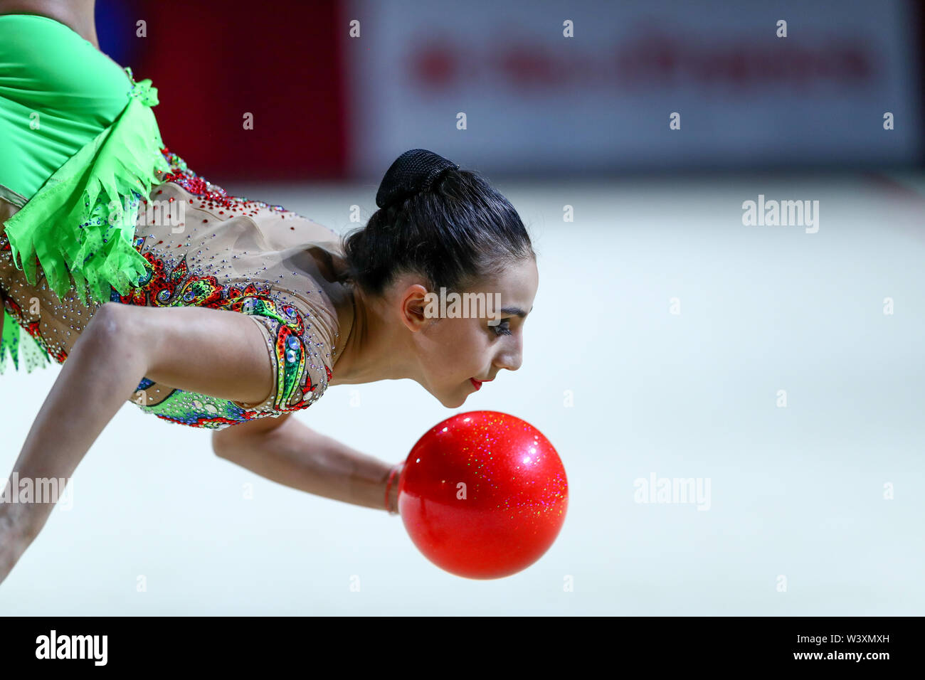 Zohra Aghamirova from Azerbaijan performs her ball routine during 2019 Grand Prix de Thiais Stock Photo