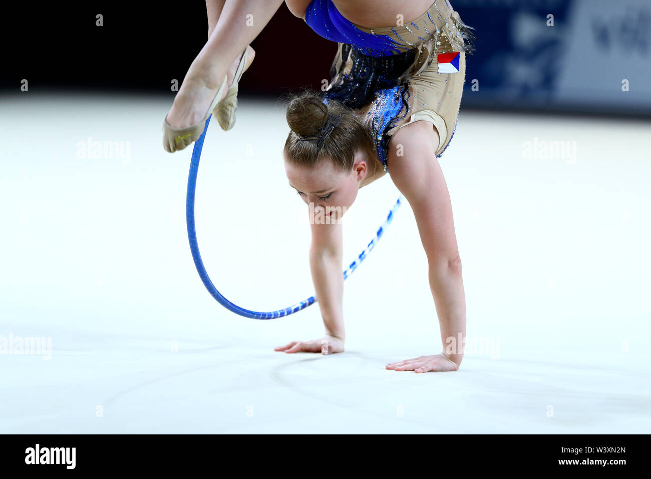 Alina Chamzina from Czech Republic performs her hoop routine during 2019 Grand Prix de Thiais Stock Photo