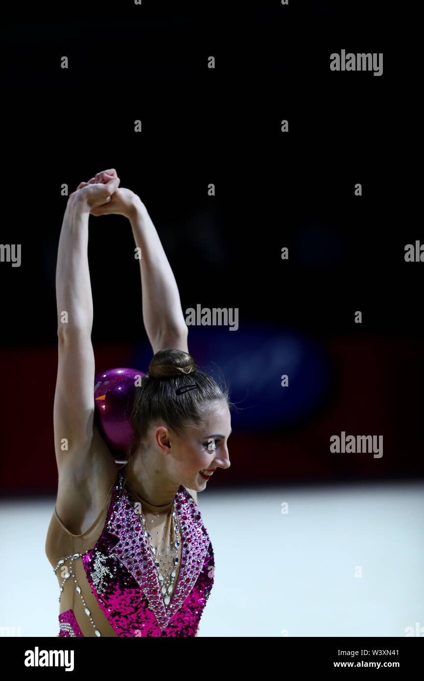 Boryana Kaleyn from Bulgaria performs her ball routine during 2019 Grand Prix de Thiais Stock Photo