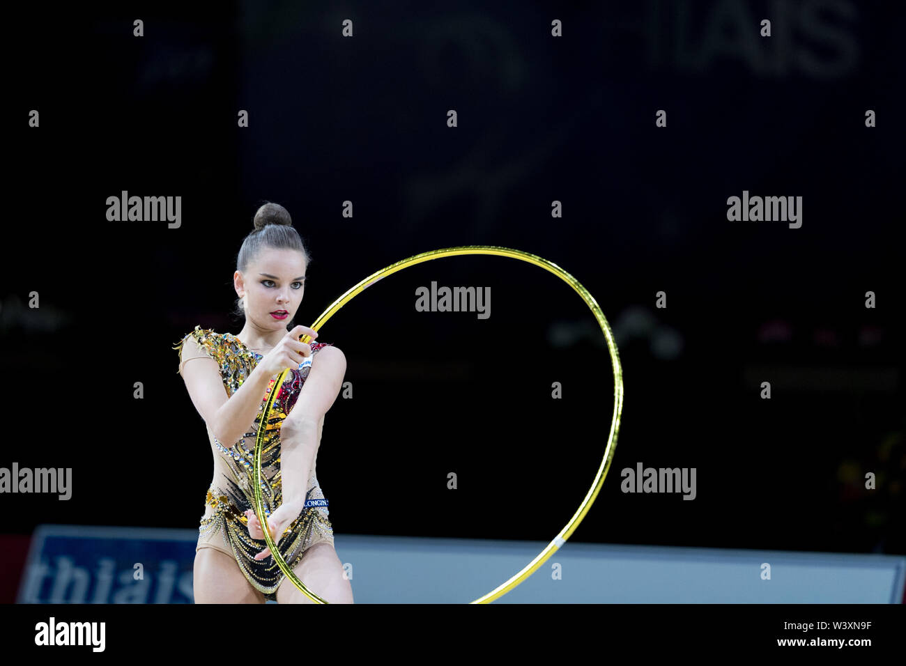 Dina Averina from Russia performs her hoop routine during 2019 Grand Prix de Thiais Stock Photo