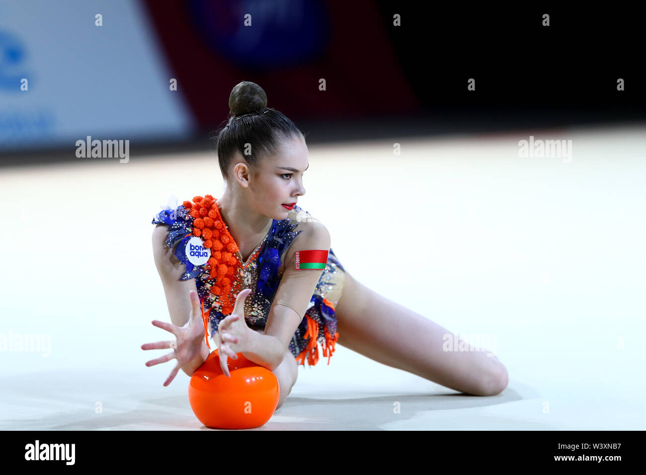 Anastasiia Salos from Belarus performs her ball routine during 2019 Grand Prix de Thiais Stock Photo