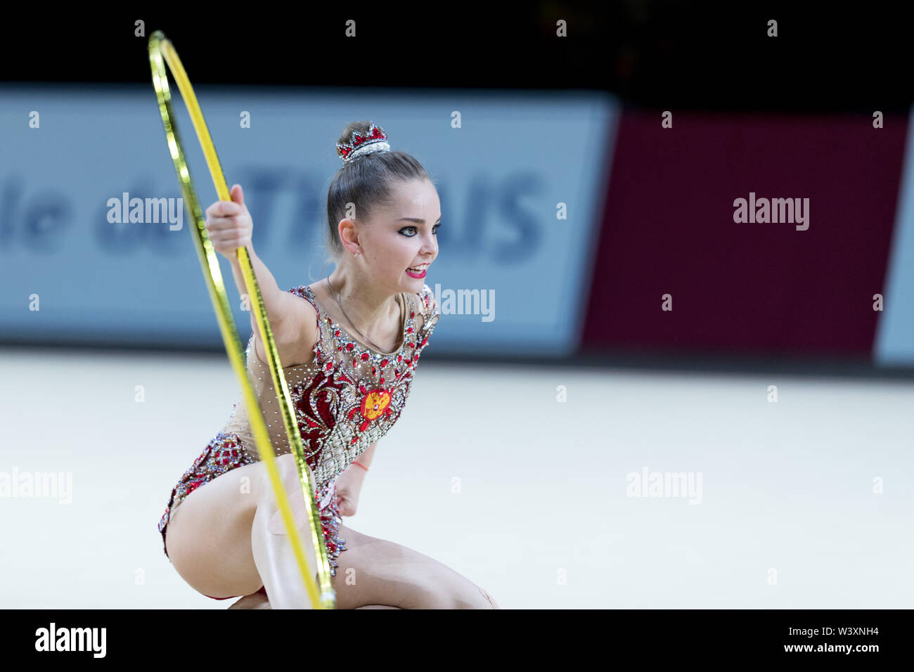 Arina Averina from Russia performs her hoop routine during 2019 Grand Prix de Thiais Stock Photo