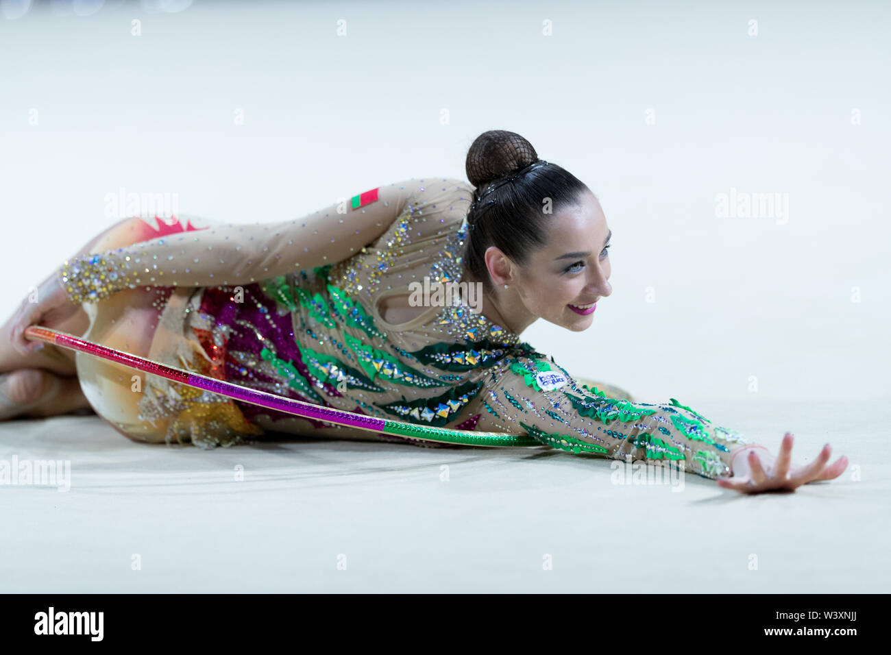 Katsiaryna Halkina from Belarus performs her hoop routine during 2019 Grand Prix de Thiais Stock Photo