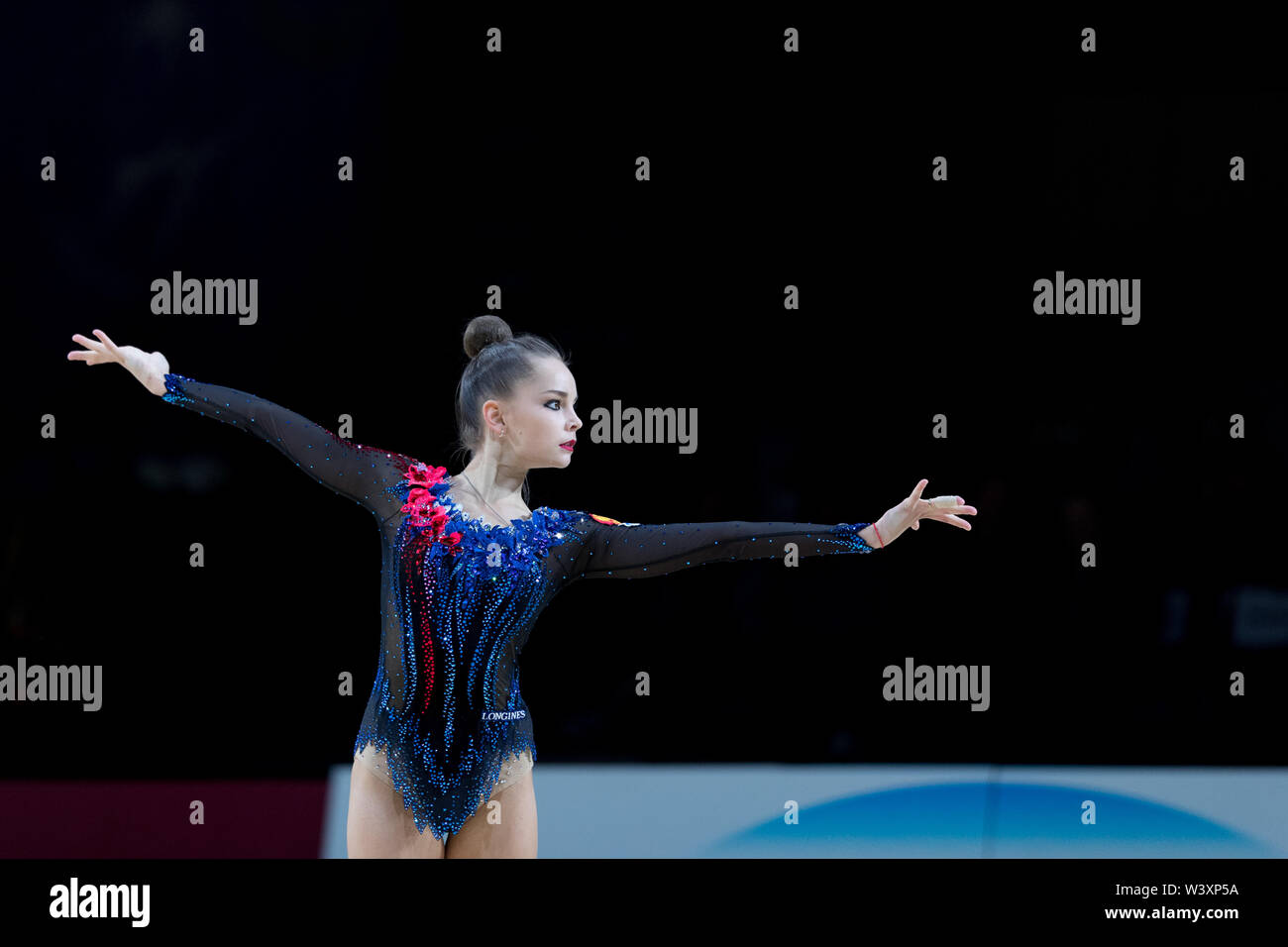 Arina Averina from Russia performs her ribbon routine during 2019 Grand Prix de Thiais Stock Photo
