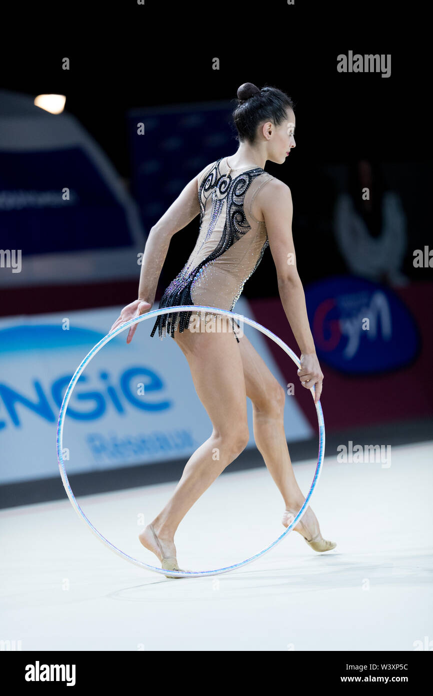 Linoy Ashram from Israel performs her hoop routine during 2019 Grand Prix de Thiais Stock Photo