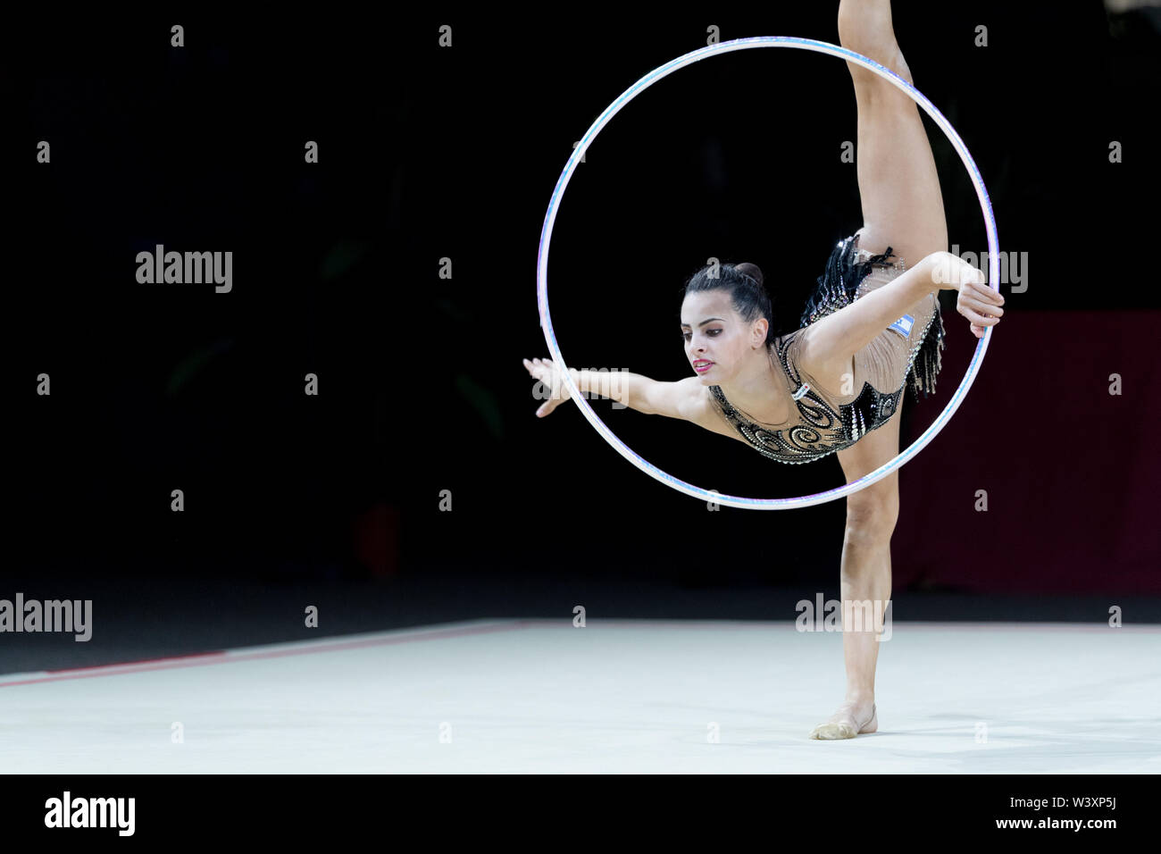 Linoy Ashram from Israel performs her hoop routine during 2019 Grand Prix de Thiais Stock Photo