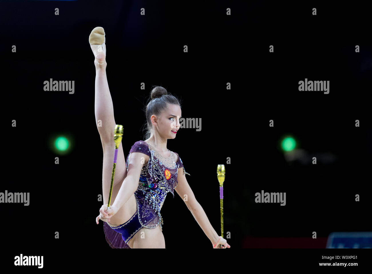 Dina Averina from Russia performs her clubs routine during 2019 Grand Prix de Thiais Stock Photo