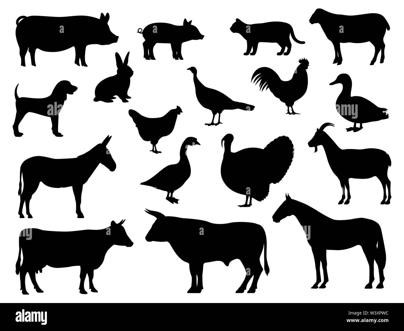 Set of silhouettes of domestic farm animals Stock Vector Image & Art ...