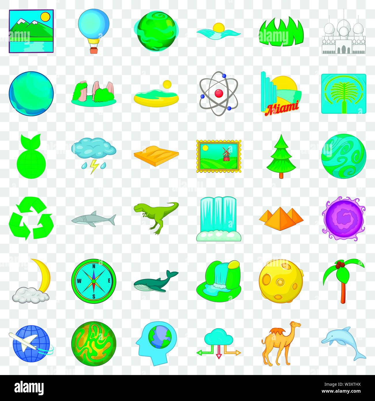Miami icons set, cartoon style Stock Vector