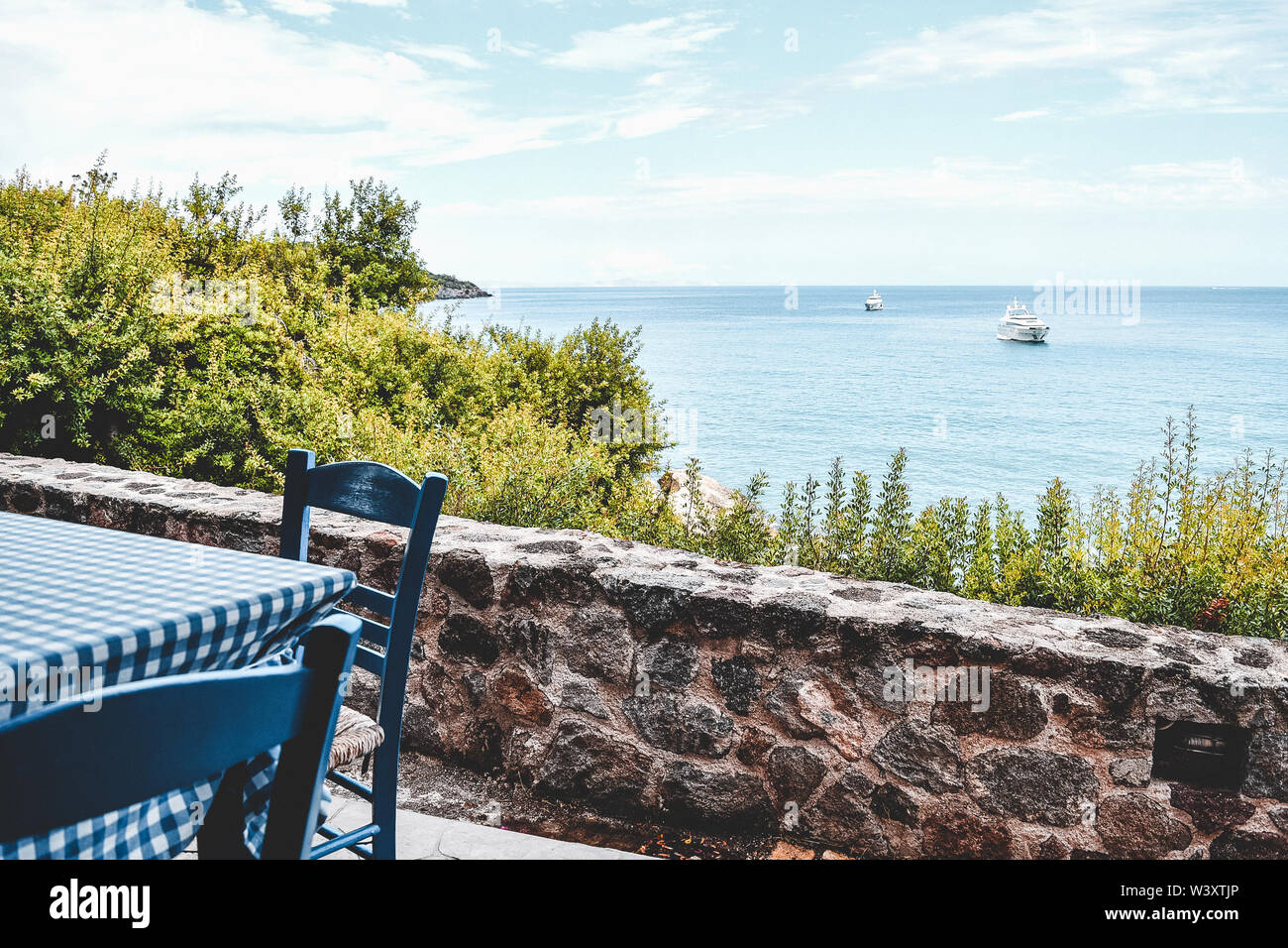 Restaurant Views in Aegina, Greece Stock Photo
