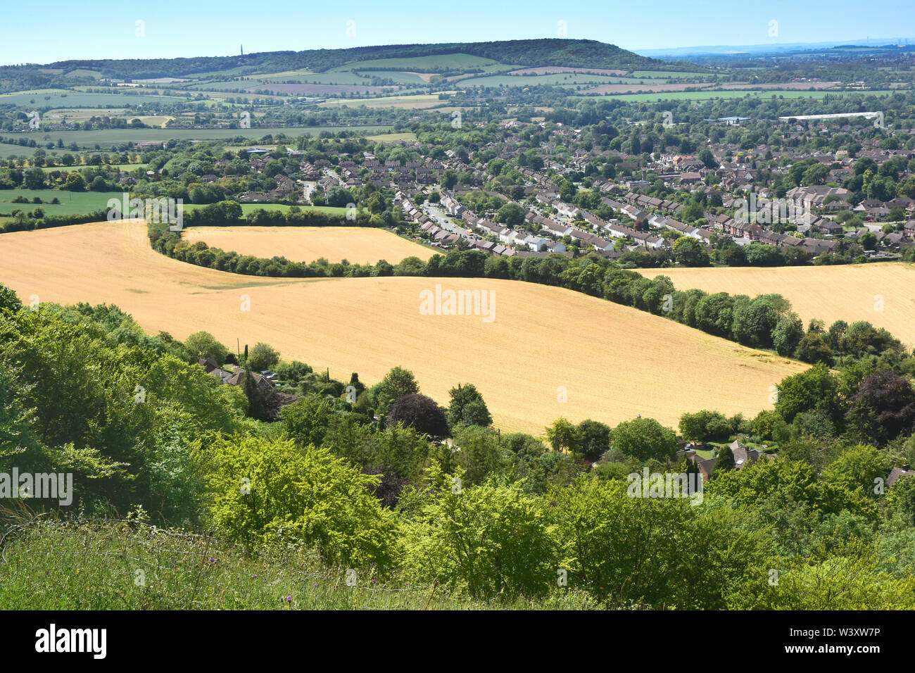 Chiltern Hills - rural view over Princes Risborough - to Cop Hill Stock Photo