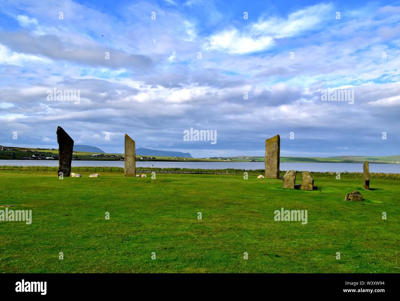 The Stones Of Stenness on the Ness of Brodgar. Stock Photo