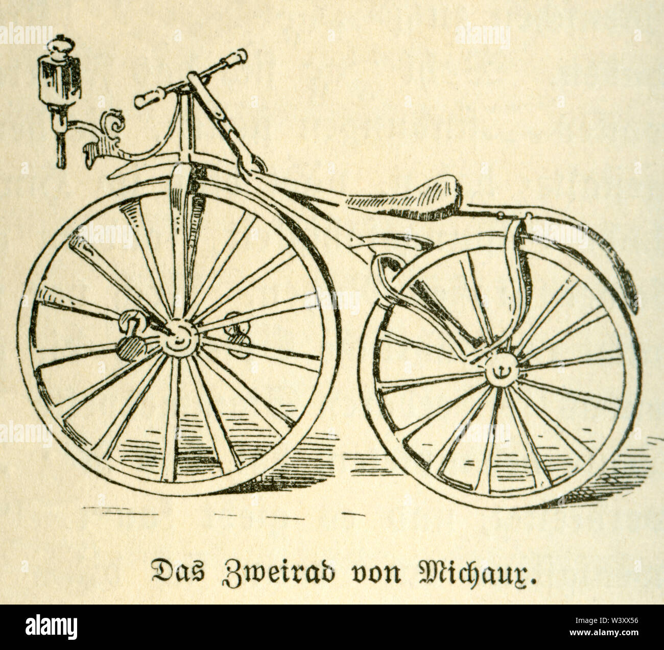 Europa, Frankreich, Paris, Pierre Michaux, Originaltext : " Das Zweirad von  Michaux " , Motiv aus : " Das Buch der Jugend ", ein Buch der Unterhaltung  Stock Photo - Alamy