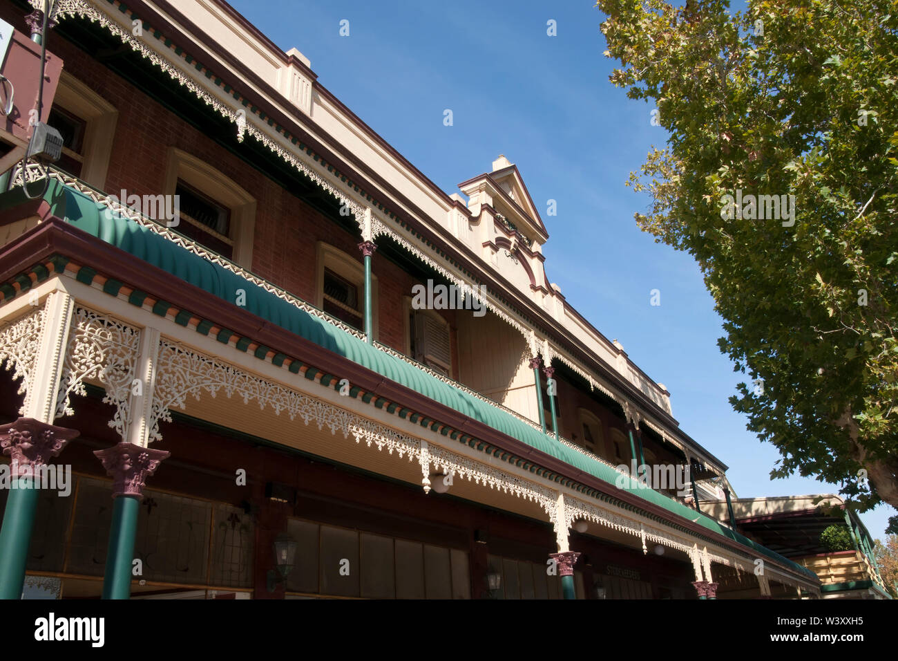 Narrandera Australia, historic building with traditional lace ironwork decoration on the veranda Stock Photo