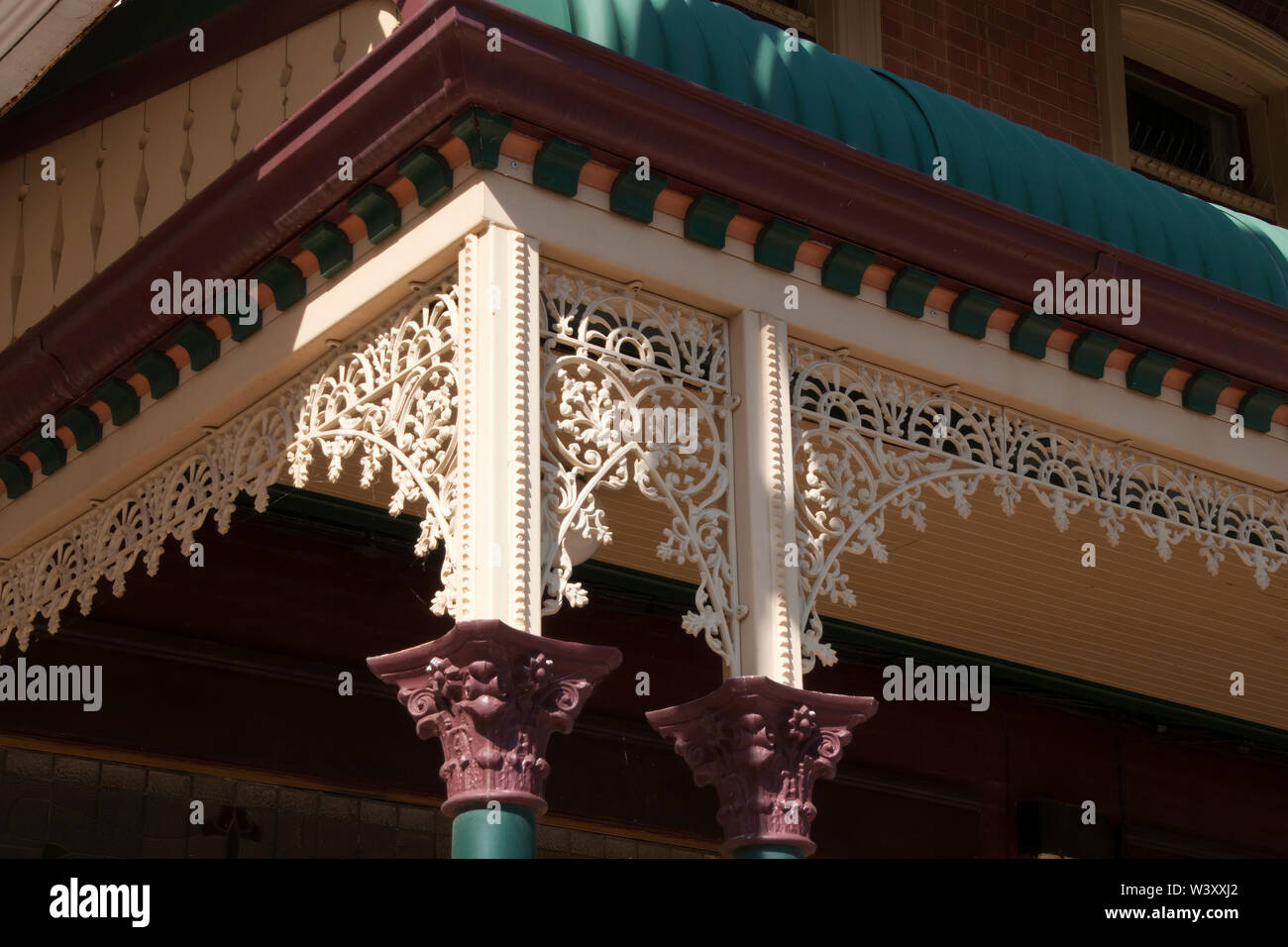 Narrandera Australia, close-up of lace ironwork decoration on veranda Stock Photo