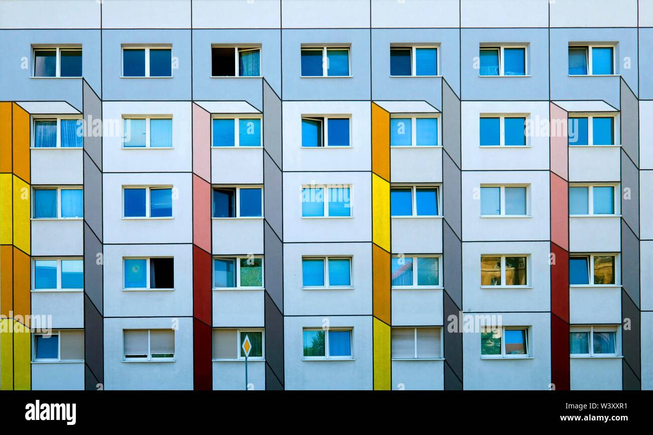 Perspective colour design, facade, panel building of the 1970s, Dessau, Saxony-Anhalt, Germany Stock Photo