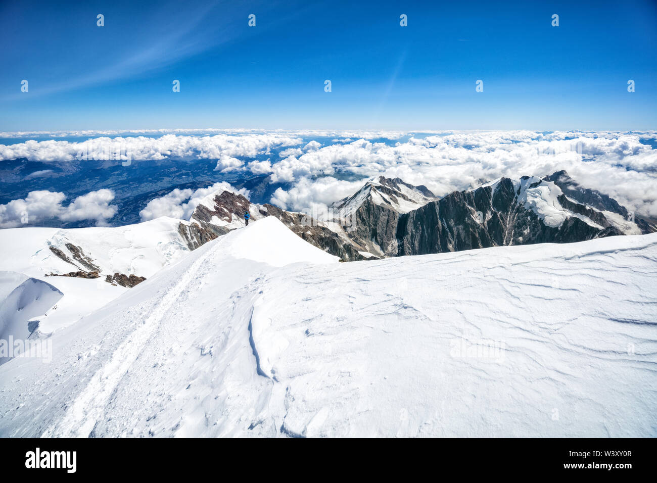 Trekking to the top of Mont Blanc mountain in French Alps Stock Photo ...