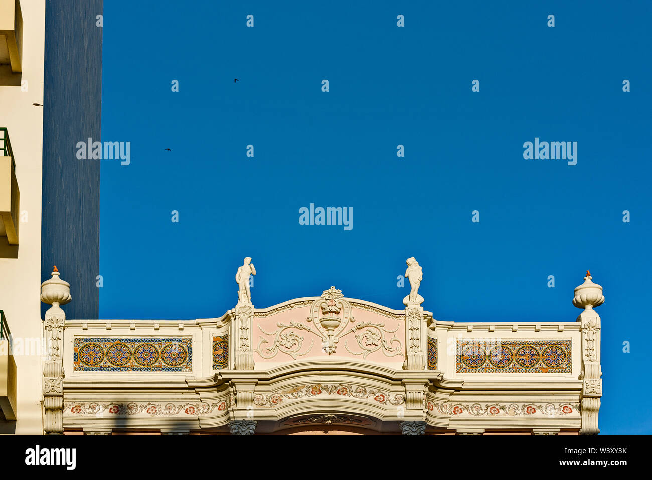 traditional portuguese ceramic tiles ( Azulejos) on the facade of a house in Olhao Portugal Stock Photo