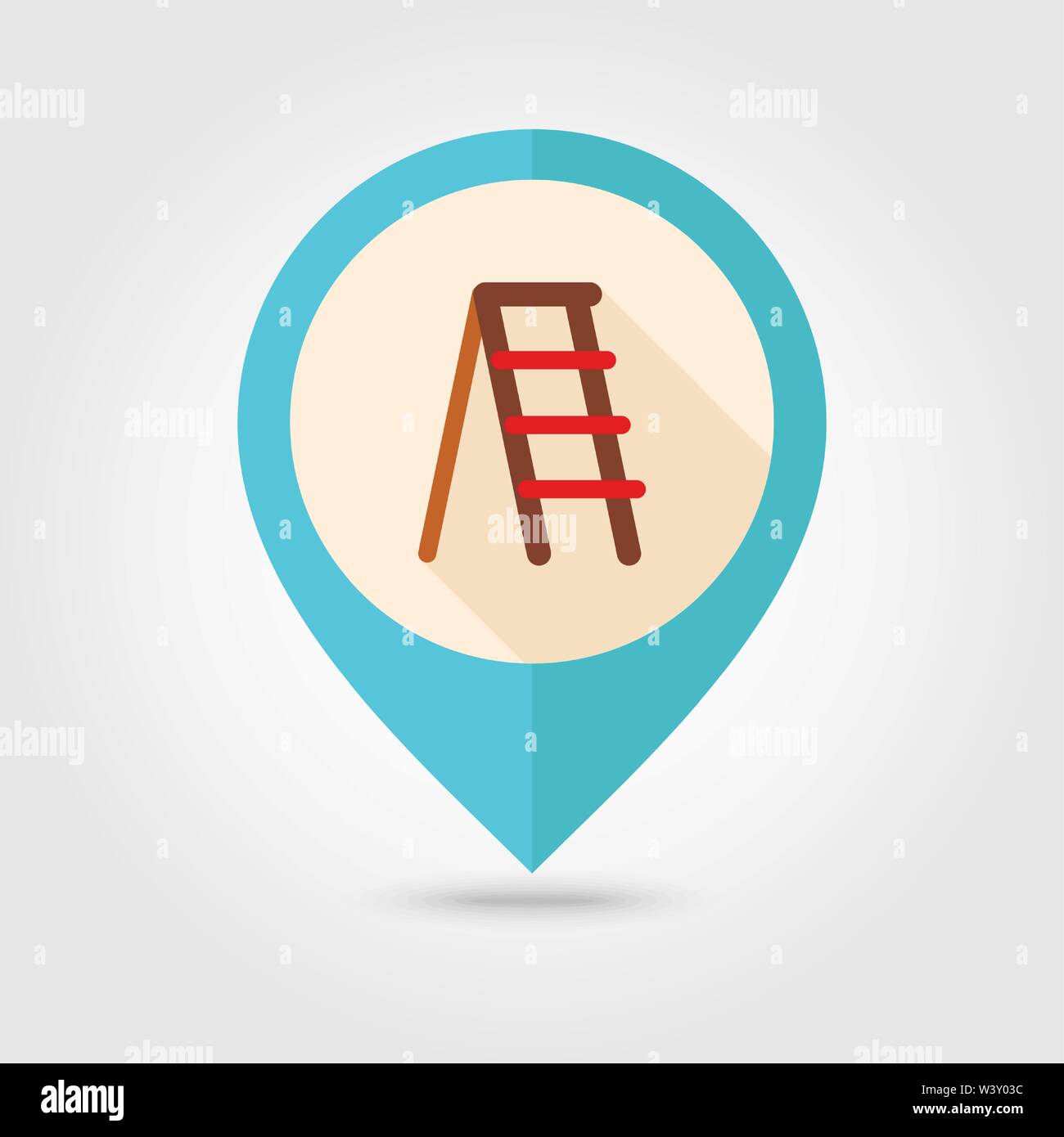 Ladder, stepladder, stair, staircase, stairway flat vector pin map icon
