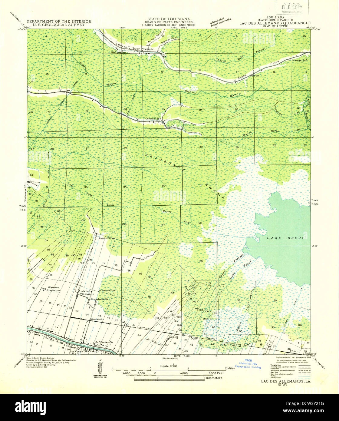 USGS TOPO Map Louisiana LA Lac Des Allemands SW 333875 1932 31680 Stock