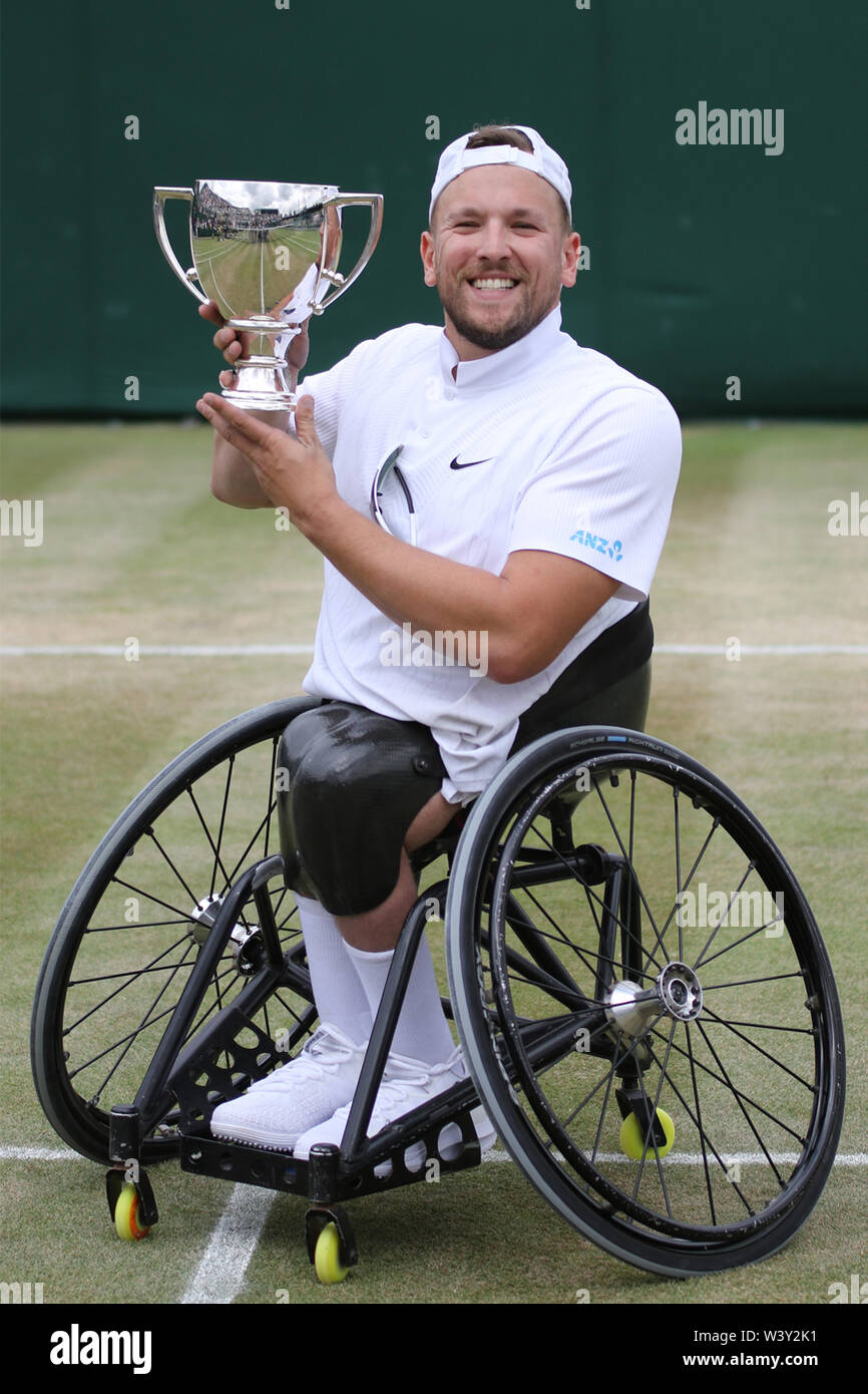 Dylan Alcott of Australia wins the quad singles wheelchair tennis  championships title at Wimbledon 2019 Stock Photo - Alamy