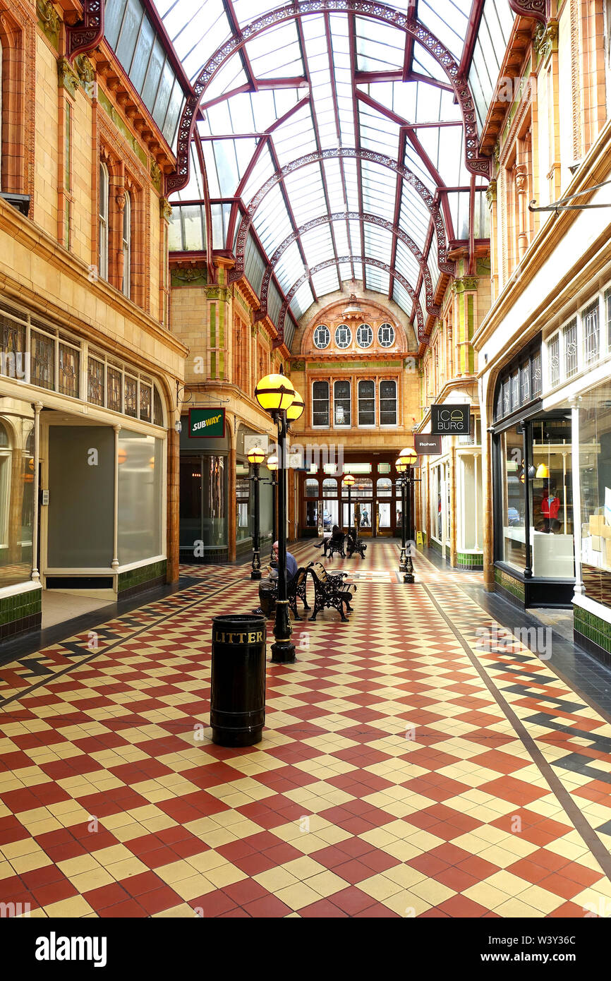 Built in 1899, Miller Arcade is an elegant Victorian shopping arcade in Preston city centre. It was inspired by the larger Burlington Arcade, London. Stock Photo