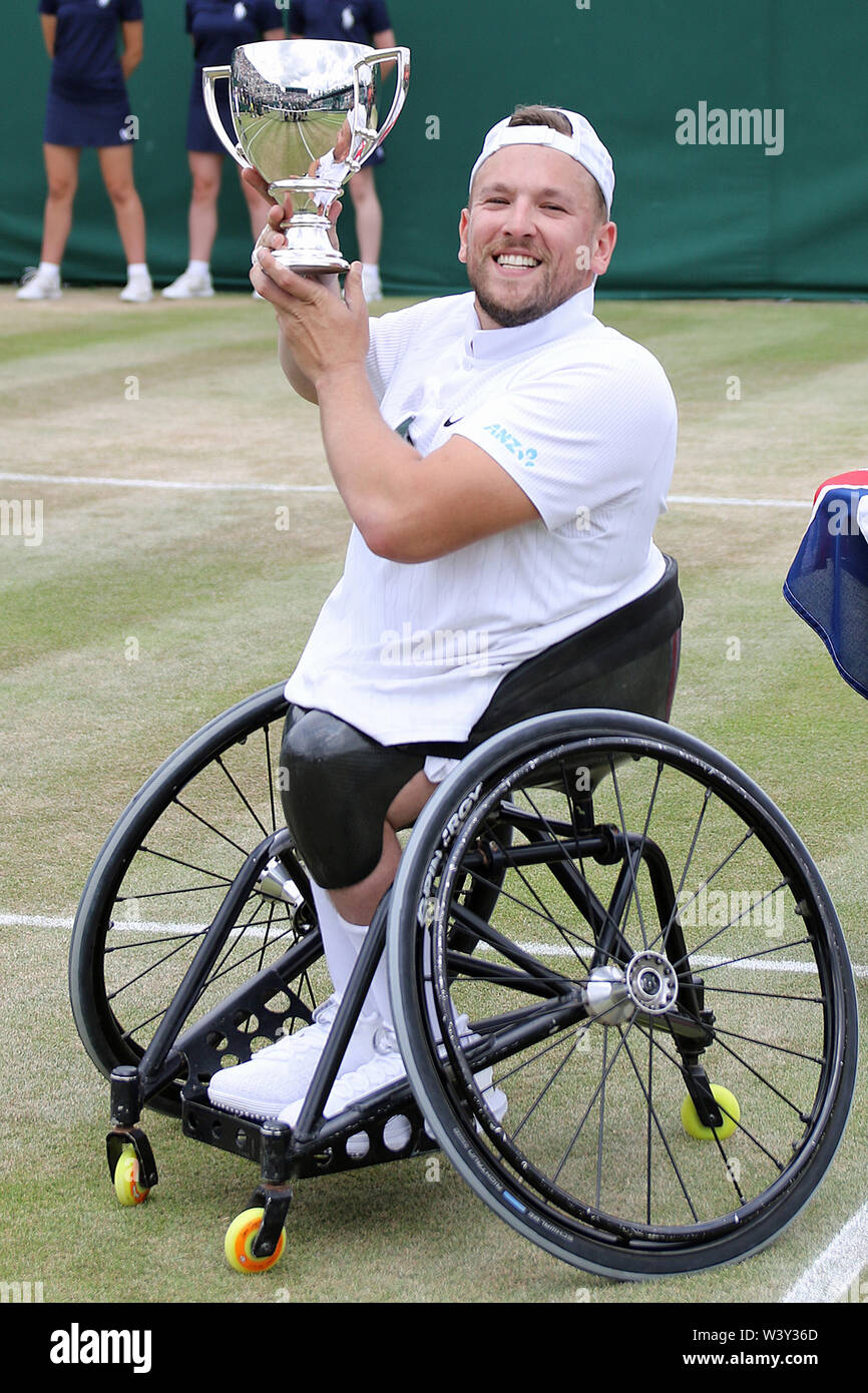 Dylan Alcott of Australia wins the quad singles wheelchair tennis  championships title at Wimbledon 2019 Stock Photo - Alamy