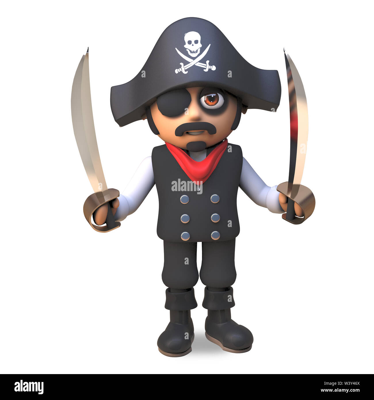 Cartoon 3d pirate sea captain in skull and crossbones with eyepatch ...