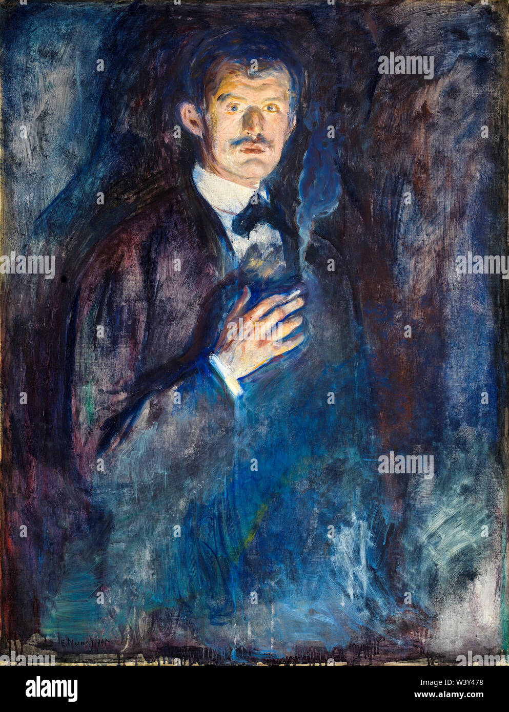 Edvard Munch (1863-1944), Self-Portrait with Burning Cigarette, painting in  oil on canvas, 1895 Stock Photo