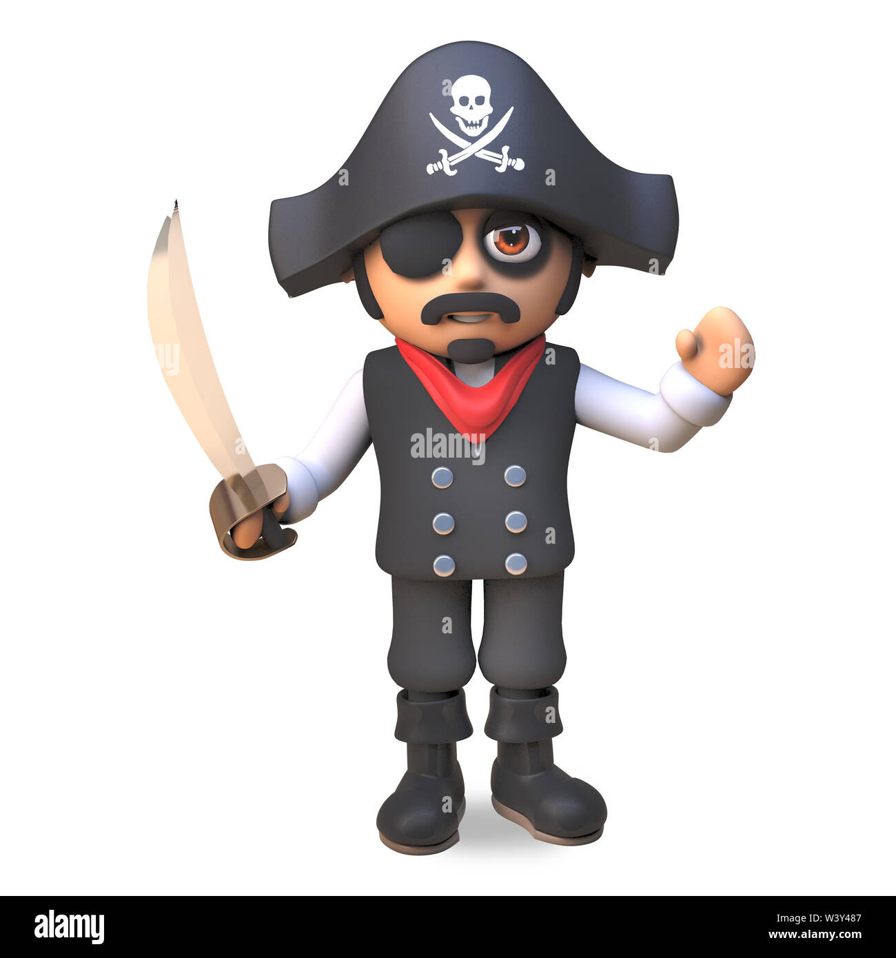 3d cartoon pirate sea captain in eyepatch and skull and crossbones ...