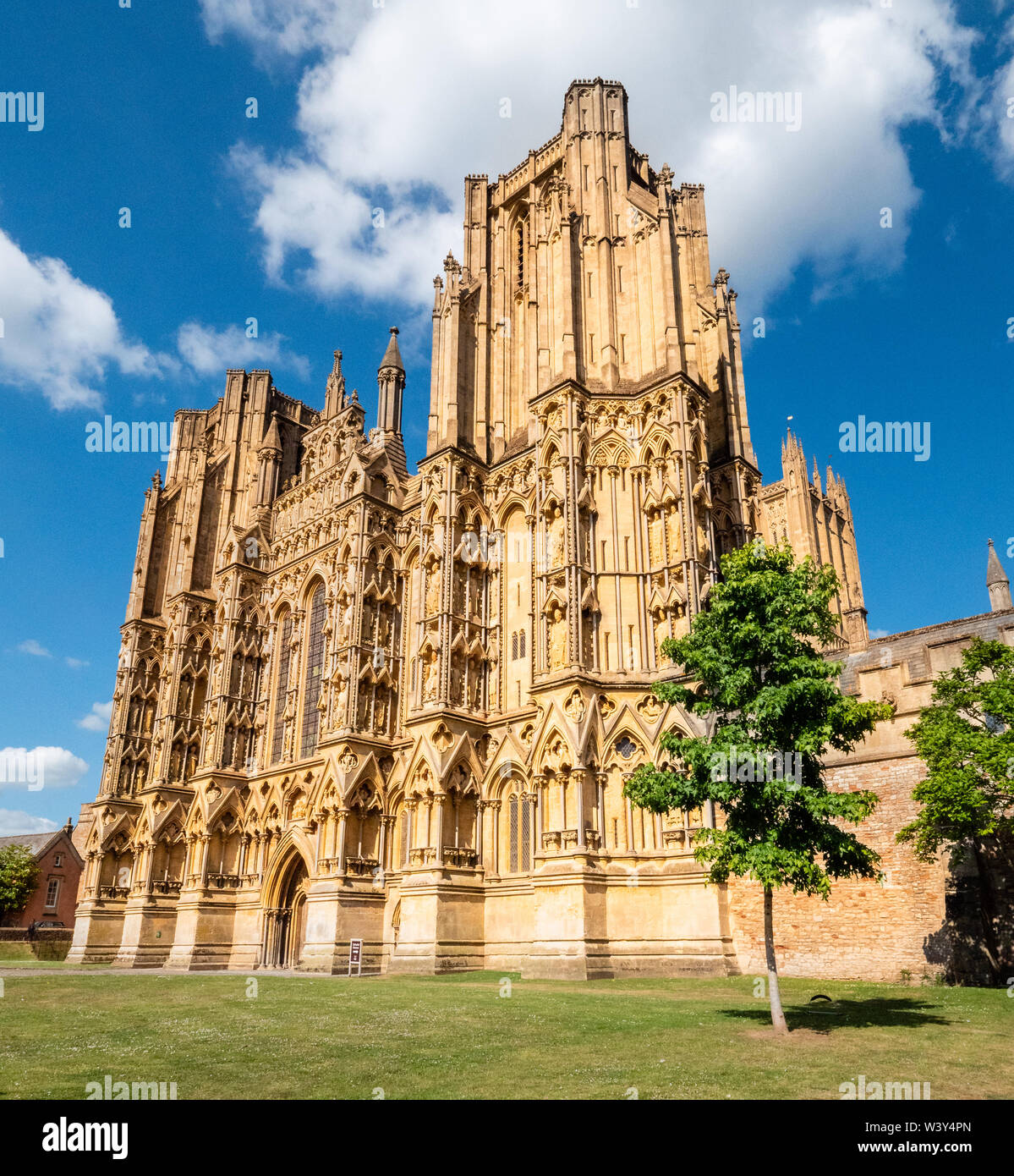 West face of Wells cathedral in Somerset UK Stock Photo