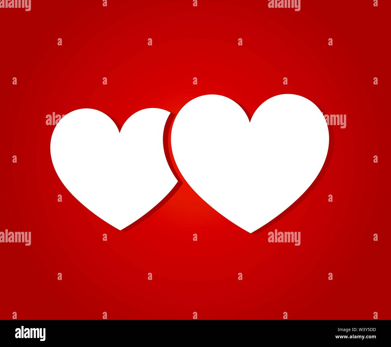 Two white hearts on red background, Valentine card. Vector illustration ...